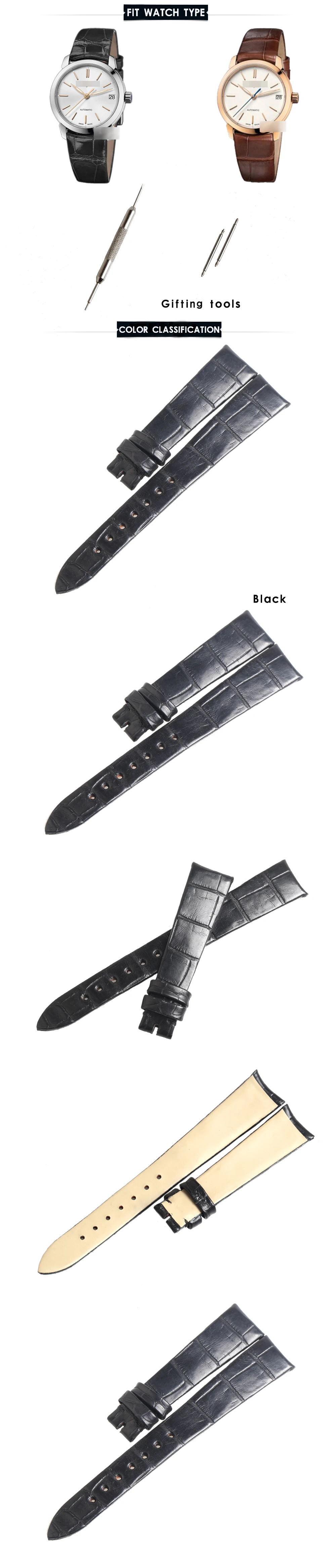 Wentual Ремешки для наручных часов для Ulysse NardinCLASSIC 8106-116B-2 8103-116-2 lligator кожа/крокодиловый ремешок из натуральной кожи