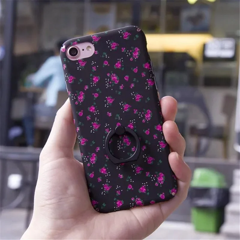 New Fashion Flower Mobile Phone Case with Holder Retro Anti-slip Ultra-thin Back Cover for iPhone 6 6s 6Plus 7 7Plus Full | Мобильные