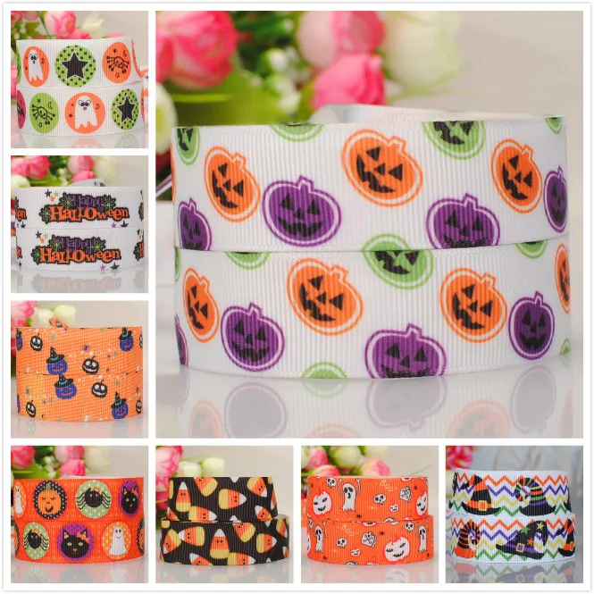 

50% sales 5/10/20 yards 22/25mm halloween Day ribbon printed grosgrain Pumpkin ribbon random delivery