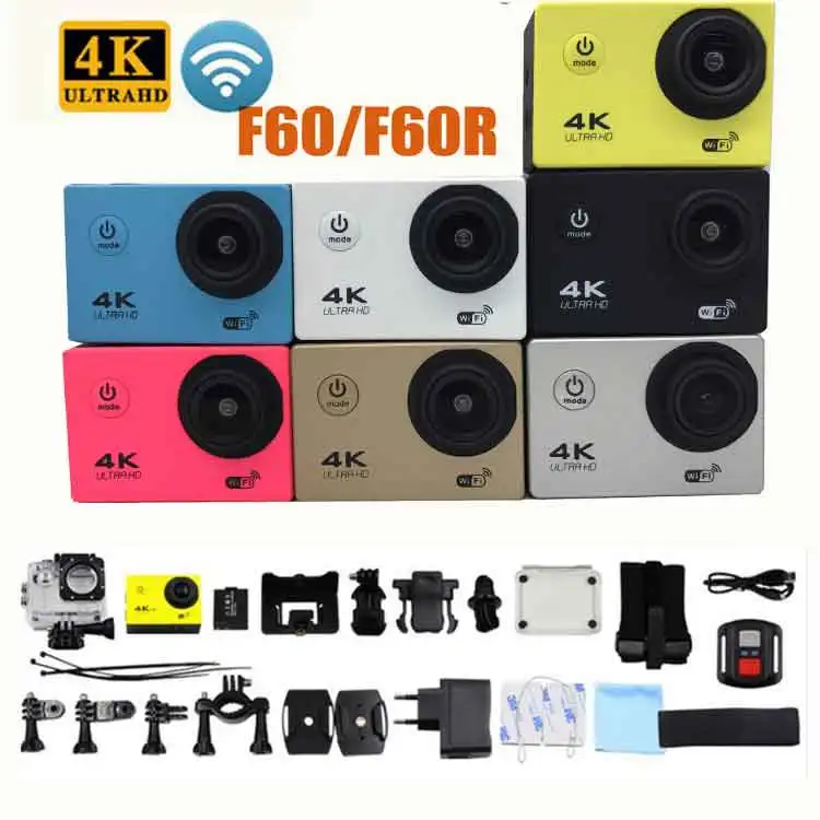 Цена Экшн-камера Ultra HD F60/F60R, 4K/30fps, 16 мп, Wi-fi, 170 дюймов, водонепроницаемая спортивная камера для подводного плавания 30 м