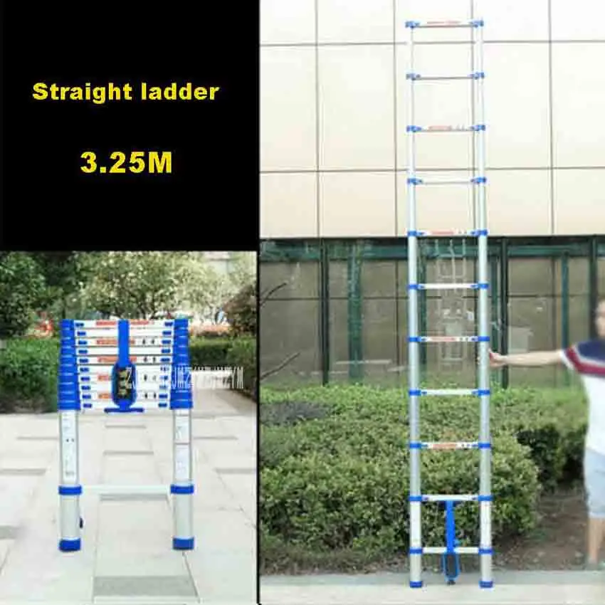 New 3.25 Meters 11 Steps Ladder JJS511 Thicken Aluminium Alloy Single-sided Straight Ladder Portable Household Extension Ladder