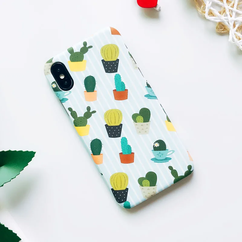 Cactus EKONEDA матовые растения Окрашенные чехол для iPhone 7 Жесткий чехол цветок кактус задняя Пластиковая крышка для iPhone XS Max XR 6 S 8 Plus - Цвет: Cactus