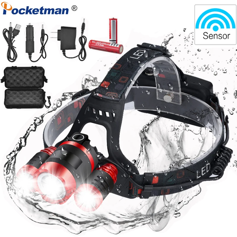 Фонарь налобный светодиодный с датчиком движения водонепроницаемый|Налобные