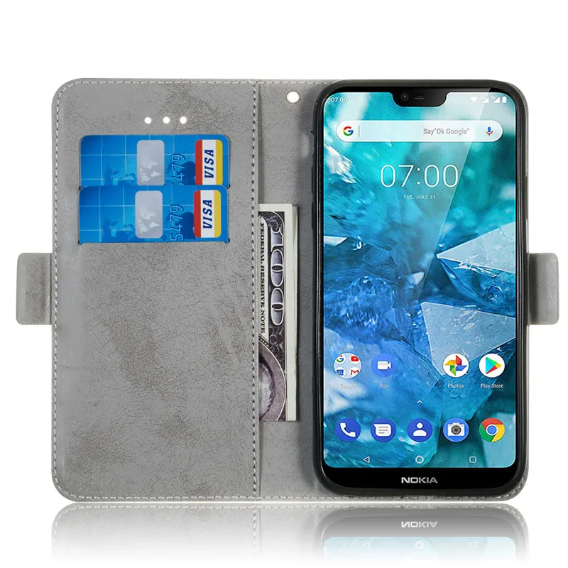 Кожаный чехол на СПС Coque Nokia 7 1 2018 для Fundas Plus сплошной цвет винтажный флип Бумажник
