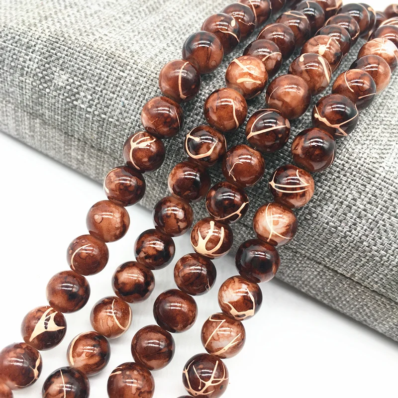 

Wholesale 4/6/8mm Brown Salad Glass Beads Loose Spacer Painted Pearl Charm DIY Jewellery Making #08