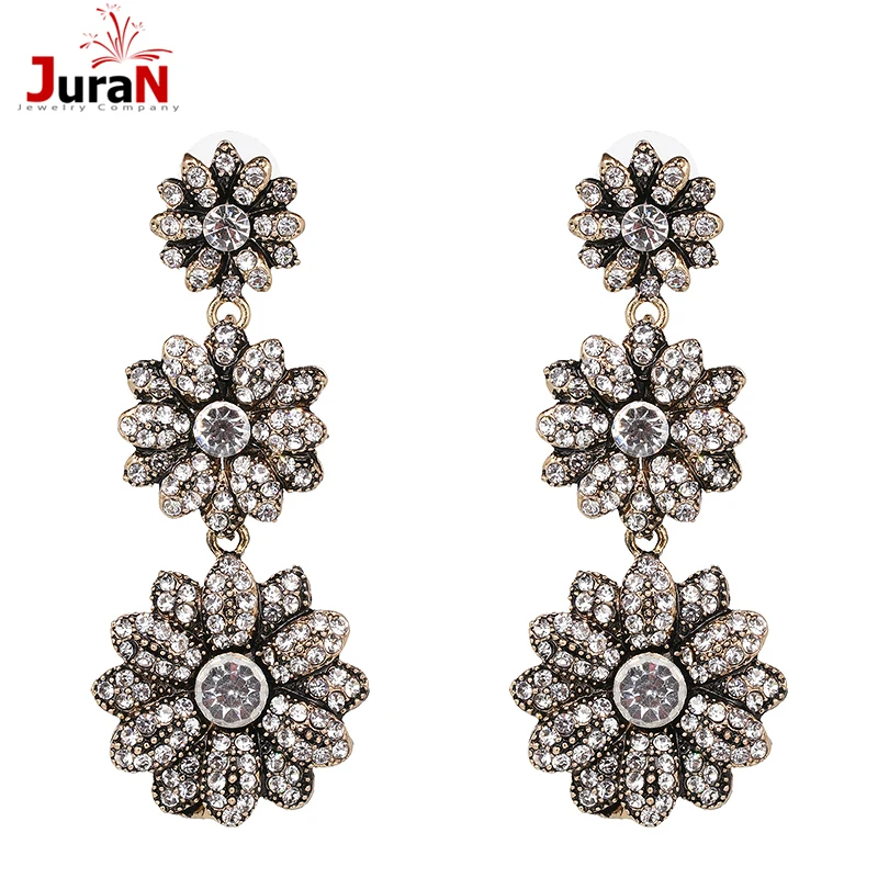 2018 длинные винтажные массивные серьги с цветами модные висячие кристаллами для