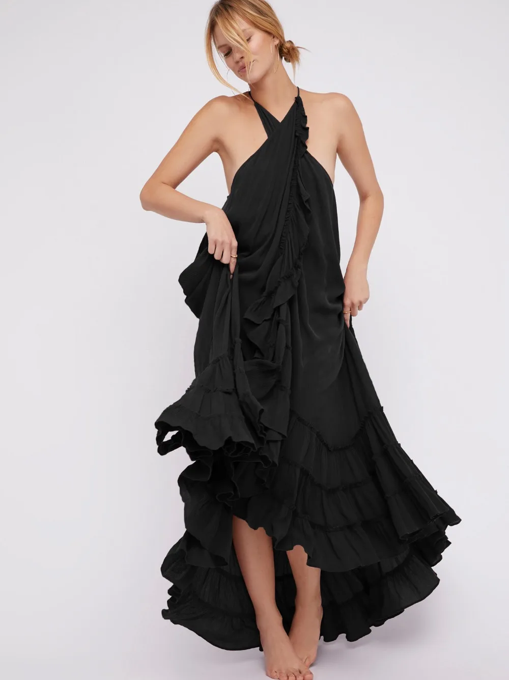 BOHOFREE Танцор платье Boho люди Обёрточная бумага Vestidos праздник Пляжное длинное без