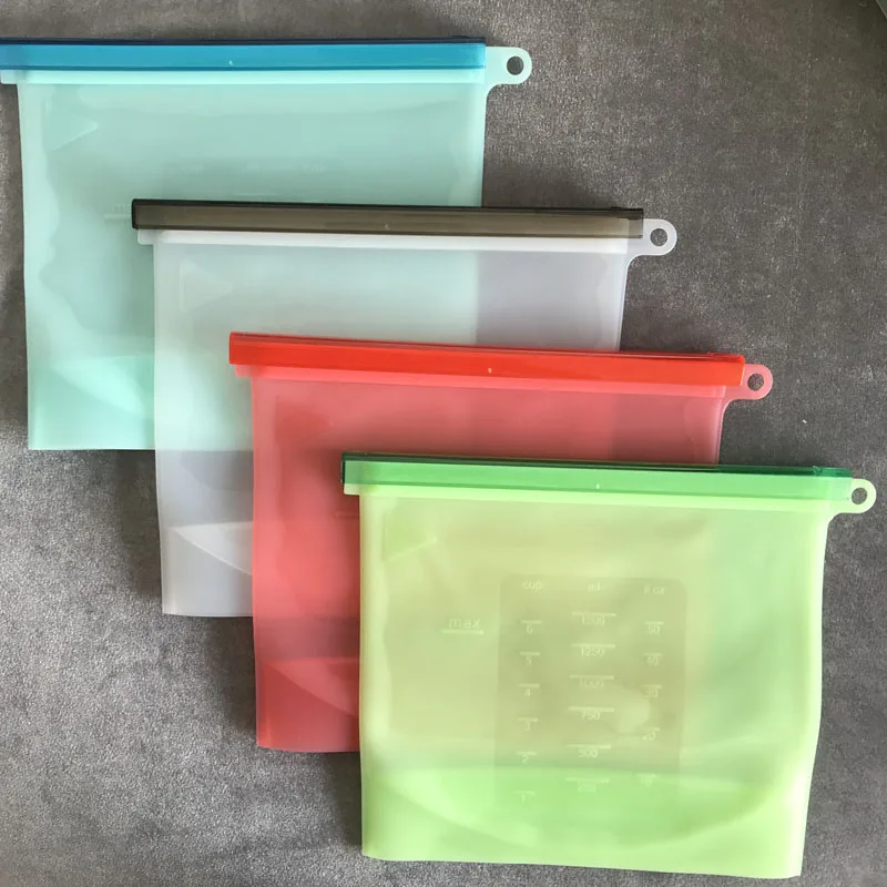 4pcs 1500ml 4Color Многоразовые силиконовые пакеты для хранения продуктов, вакуумные чехлы на молнии, пакеты для морозильной камеры, органайзер для упаковки кухонного холодильника - Цвет: 4pcs 1500ml 4Color