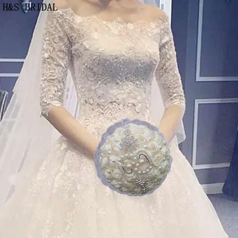 H&ampS BRIDAL Lace edge Bridal Bouquets Pearls Wedding Bouquet wedding accessories Artificial buque de noiva 2020 | Свадьбы и