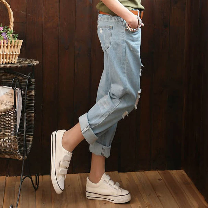 Women Pants Fashion Harem Denim Ripped Holes Jeans 2018 Big Size Oversized Vaqueros Pockets Jean Trousers New Pantalon |
