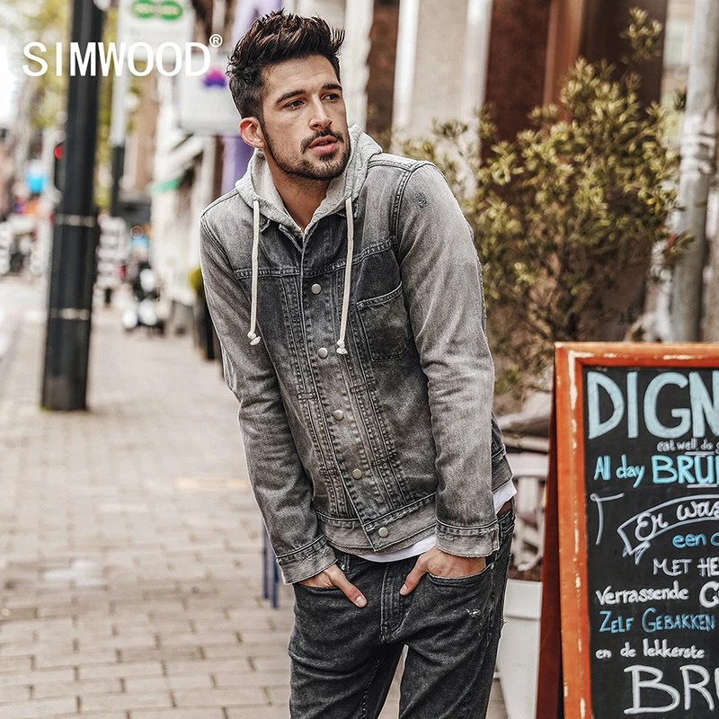 Демисезонная мужская джинсовая куртка SIMWOOD повседневный приталенный жакет из 100%