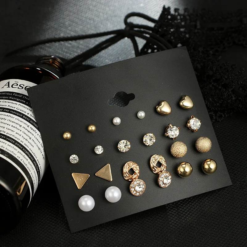Set with zircon stone crystal peach heart set 12 pairs of earrings | Украшения и аксессуары