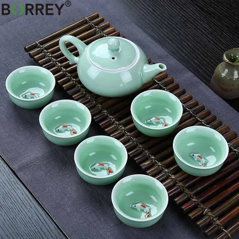Классический китайский чайный сервиз BORREY фарфоровый Celadon чашки ручная роспись
