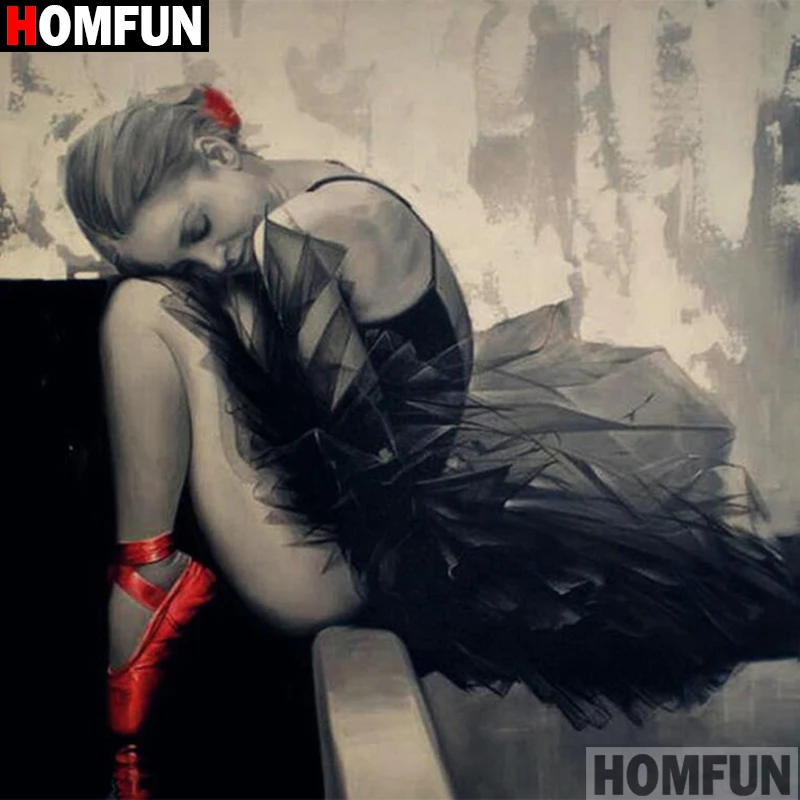 Полноразмерная/круглая Алмазная картина HOMFUN 5D сделай сам с танцующей девушкой