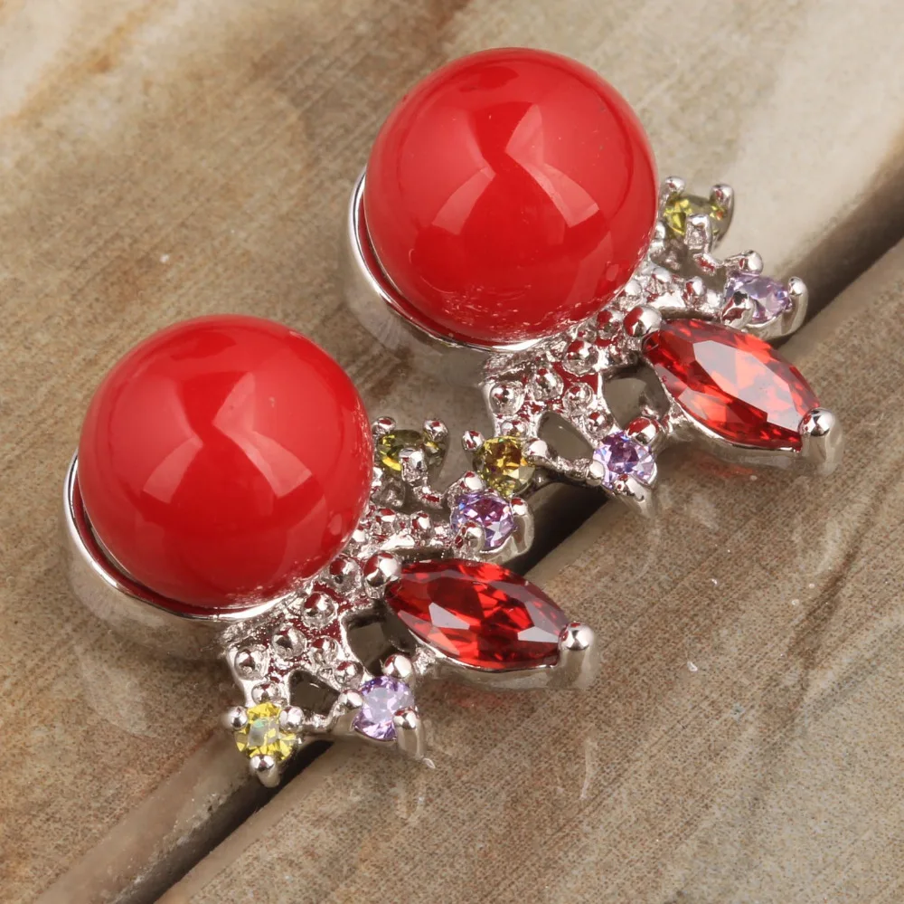 Восхитительный красный коралл гранат кубического циркония камни 925 серебро