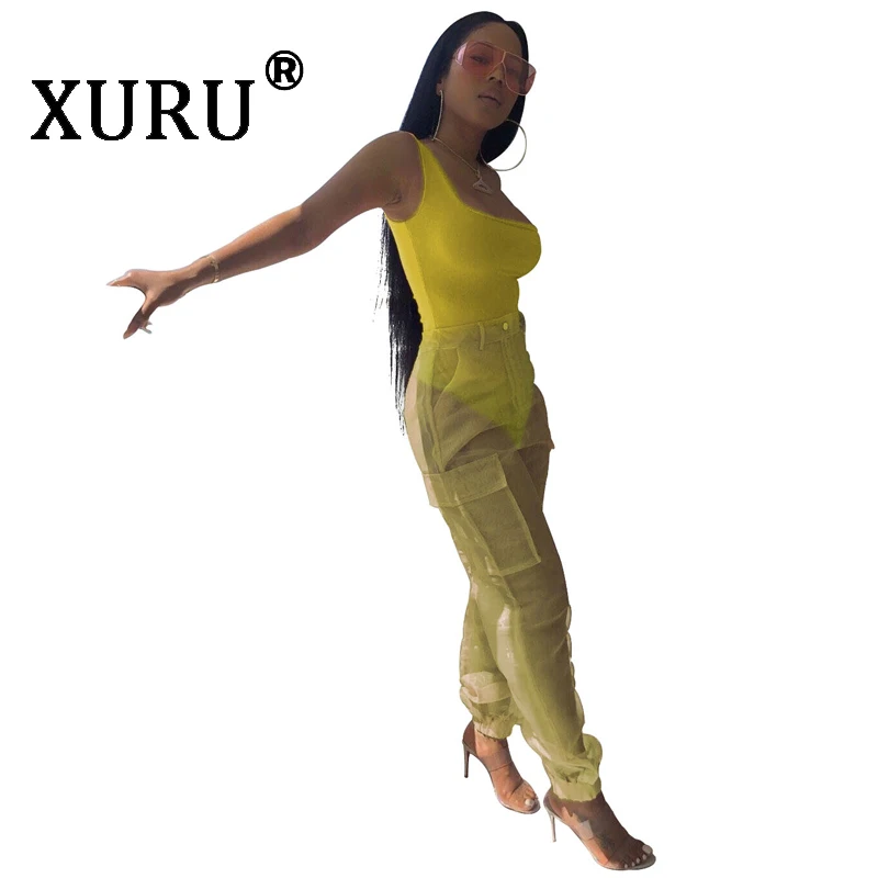 

XURU new women's sexy onesies organza casual jumpsuit two-piece