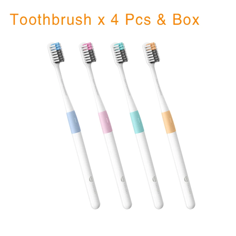 4 Pcs add Box XIAOMI YOUPIN MIJIA DOCTOR B, зубная щетка для глубокой очистки, басовый метод, щетка для чистки зубов, 4 шт. цвета/набор, дорожная коробка, гигиена полости рта - Цвет: 4 Pcs add Box