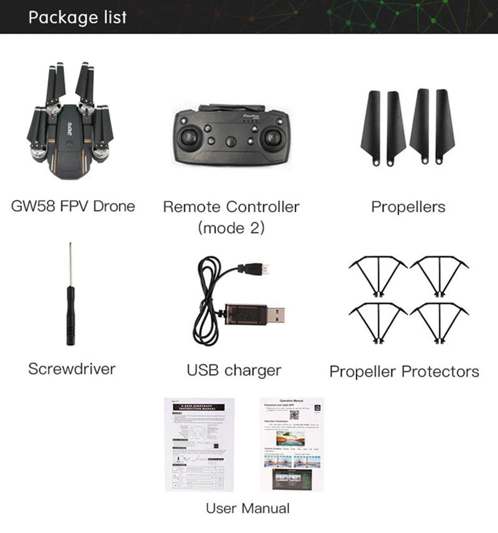 GW58 складной Дрон с камерой HD 2MP FPV Wi-Fi высота удержания антенна видео селфи RC Квадрокоптер вертолет детская игрушка VS SG106 E58