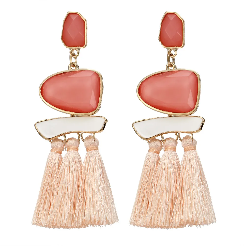 

2018 Bohemian Water Long Tassel Drop Earrings Rhinestone Red Blue Black Bead Gem Dangle Earring For Women Wedding Bridal Jewelry