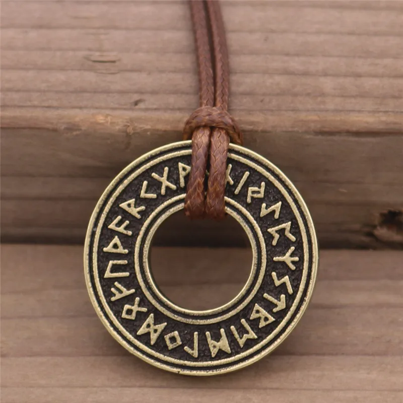 Brown Rope Bronze Ностальгия Викинг украшения руны Рунический Амулет Круг Кулон ожерелье Северный талисман - Окраска металла: Brown Rope Bronze