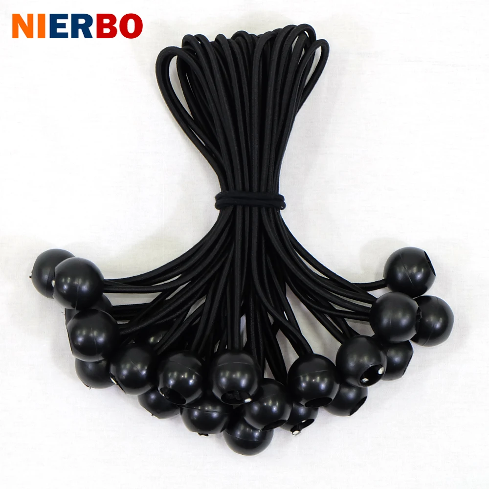 NIERBO Ball Bungee Cords Quality 8.8inch Tarp &amp Canopy Shock Cords. Black UV Treated Cord with Color Fleck to Indicate Size |