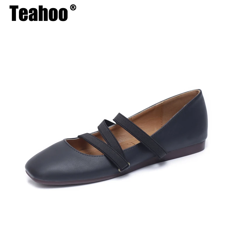 Женские кожаные балетки Teahoo брендовые Лоферы без застежки на плоской подошве с