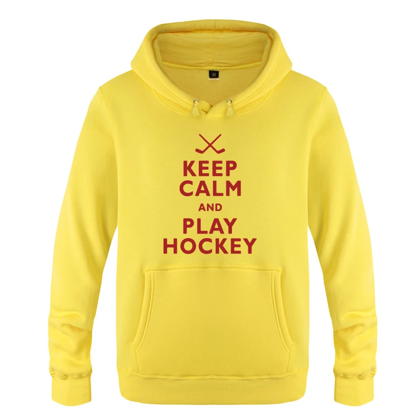 С надписью «Keep Calm and Play Хоккей Творческий толстовки, новинка Для мужчин Для мужчин с капюшоном пуловер с начёсом Толстовка