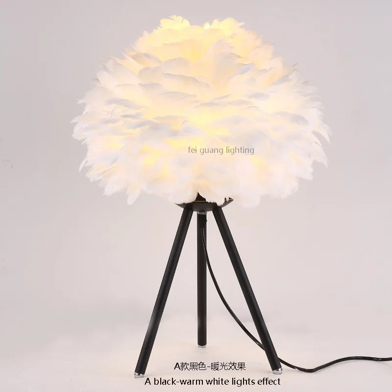 Decorative feather table lamp bedroom wedding room bedside European minimalist modern creative romantic lamps | Освещение