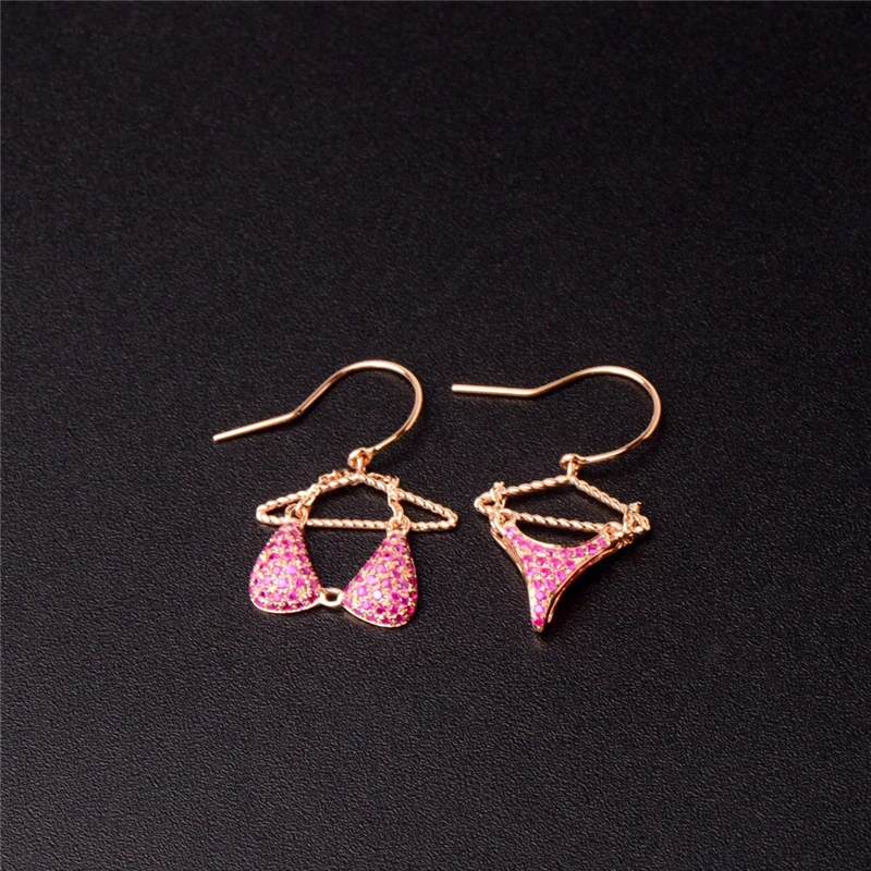 Aazuo 100% 18K Rose Gold White Natural Ruby Punk Originality Bras Underwear Drop Earrings For Women Birthday Party Au750 | Украшения и
