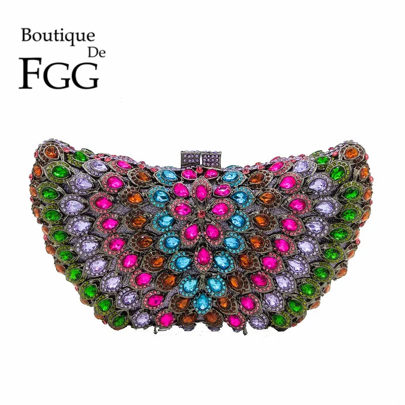 Boutique De FGG Фуксия Бабочка Кристалл женские вечерние сумки клатчи со стразами
