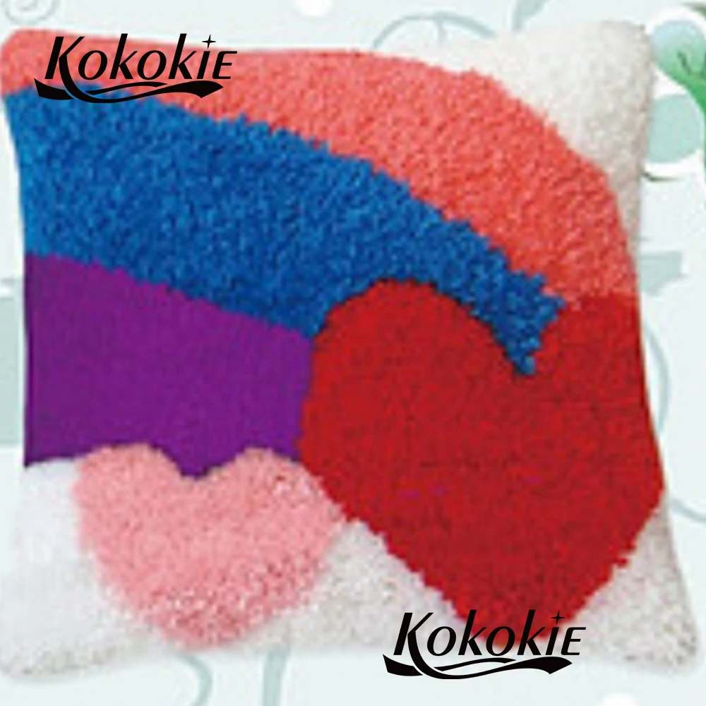 

DIY rug printed pillow mat Cross-stitch Needlework Patchwork Pillowcase embroidery thread latch hook rug rainbow cushion blanket