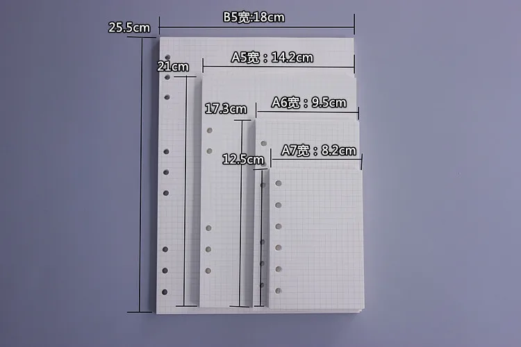 Квадратная сетка горизонтальная линия решетки пустые TODO Бумаги A5/A6/A7 6 отверстий тетрадь заправка внутренний ядро 45 листов