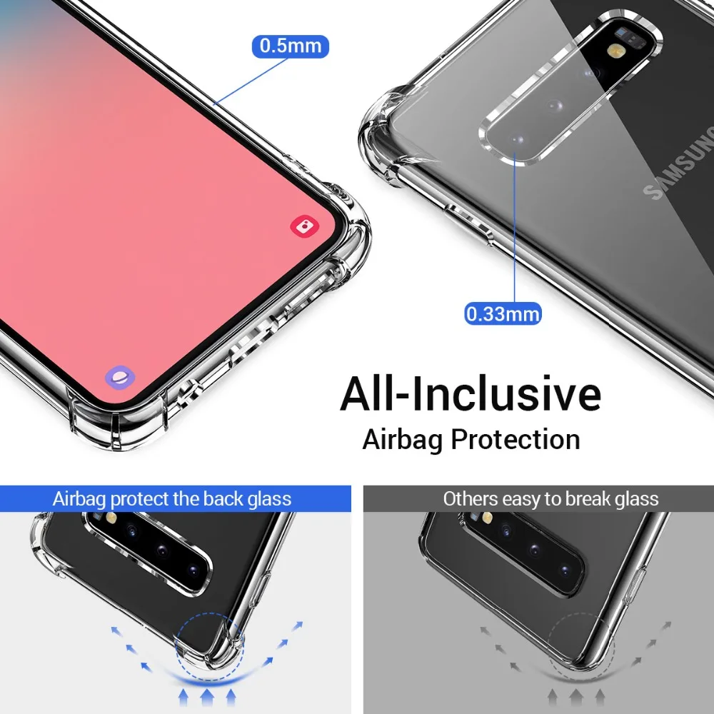 Подушка безопасности Мягкий силиконовый чехол из ТПУ для Samsung Galaxy S8 S9 S10 Plus S10e A8 J4 J6