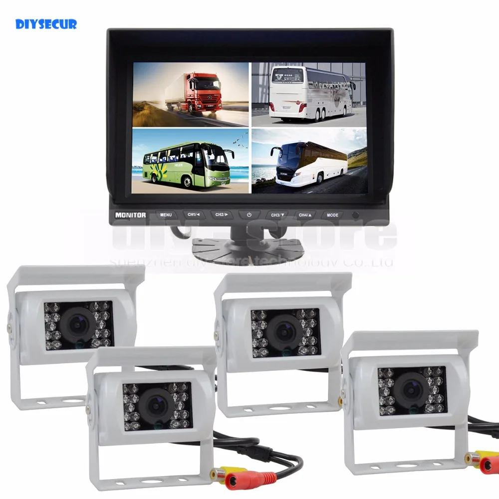 

DIYSECUR 9 Inch Split Quad Display Video Security Monitor + White 4 x CCD IR Night Vision Rear View Camera Waterproof