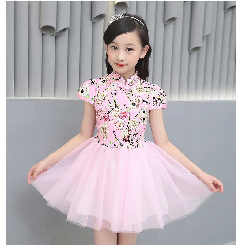 Cheongsam/платья для девочек Летние китайские платья с цветочным рисунком маленьких