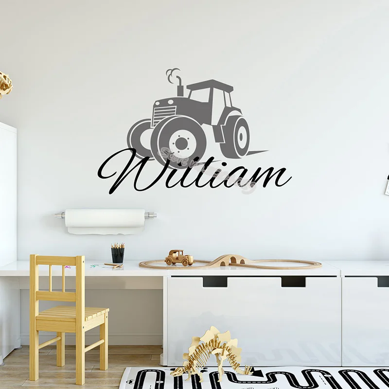 Cartoon tractor Wall Decal Personalized Boy Custom Name Car sticker Farm Tractor decor Nursery Baby room vinyl mural EB594 | Дом и сад