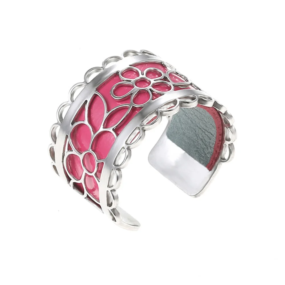 pink Legenstar Inca серебряные кольца с открытым цветком для женщин Bijoux Homme кольца из нержавеющей стали с возможностью изменения размера Реверсивные кожаные кольца Bague летние - Цвет основного камня: pink