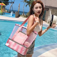 2019 new stripe nylon sport gym bag travel duffel bag with shoe compartment dry wet separation layer for women pool beach pouch