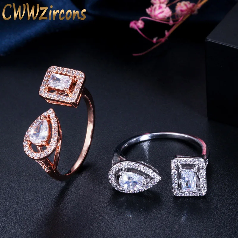 CWWZircons, открытые манжеты, великолепные камни из кубического циркония, модное серебряное и розовое золото, регулируемое кольцо для женщин R135