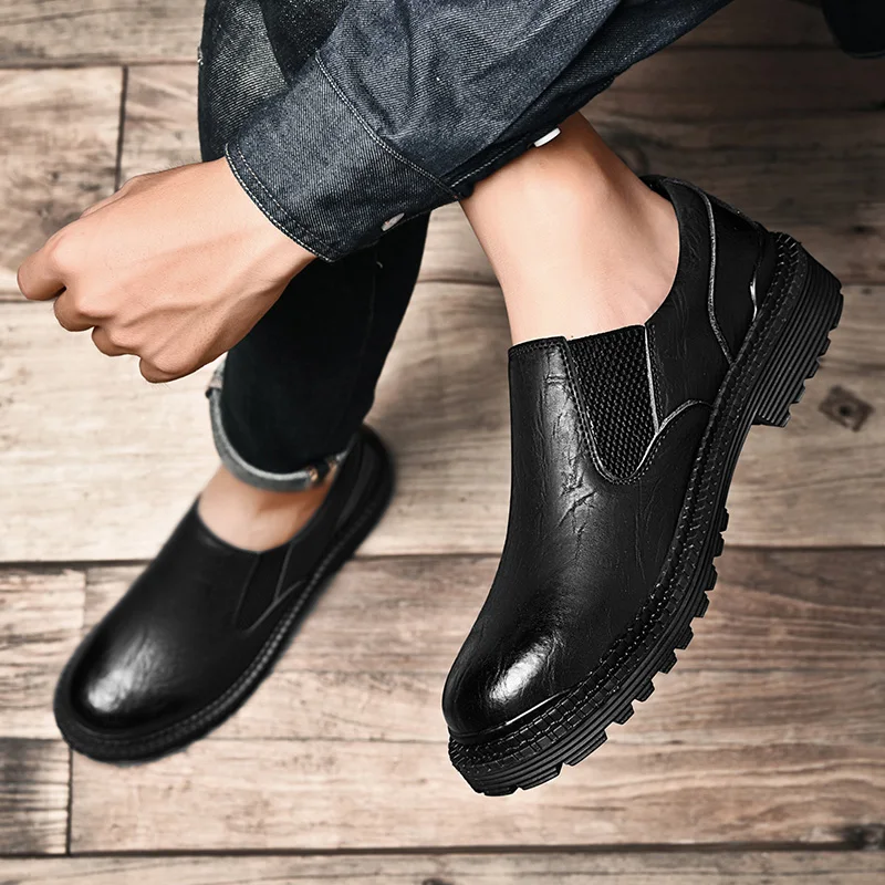Fashion men's shoes casual leather slip on loafers male 2019 new spring autumn shoe men gray black waterproof work for | Обувь