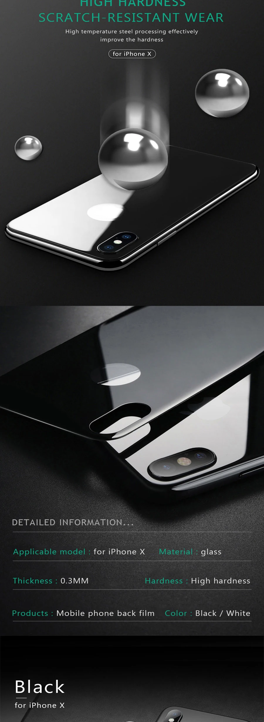 9D 0,3 мм заднее закаленное стекло для iPhone X XR XS Max, заднее Защитное стекло для телефона iPhone 7 8 Plus 7Plus 8 Plus защитная пленка