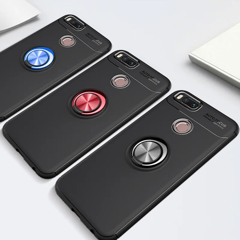 Shockproof 360 Megnetic Metal Holder Stand Finger Ring Case For Xiaomi Mi A1 A2 6 MiA2 Matte Soft Rubber Gel TPU Fundas |