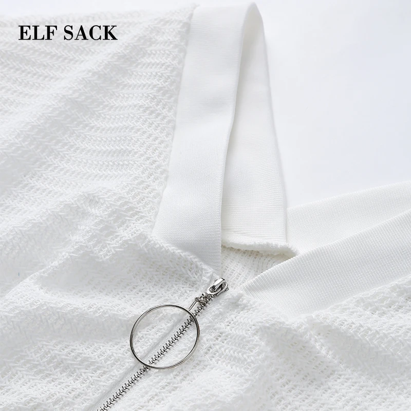 Женская куртка ELFSACK белая тонкая с треугольным вырезом и оборками на