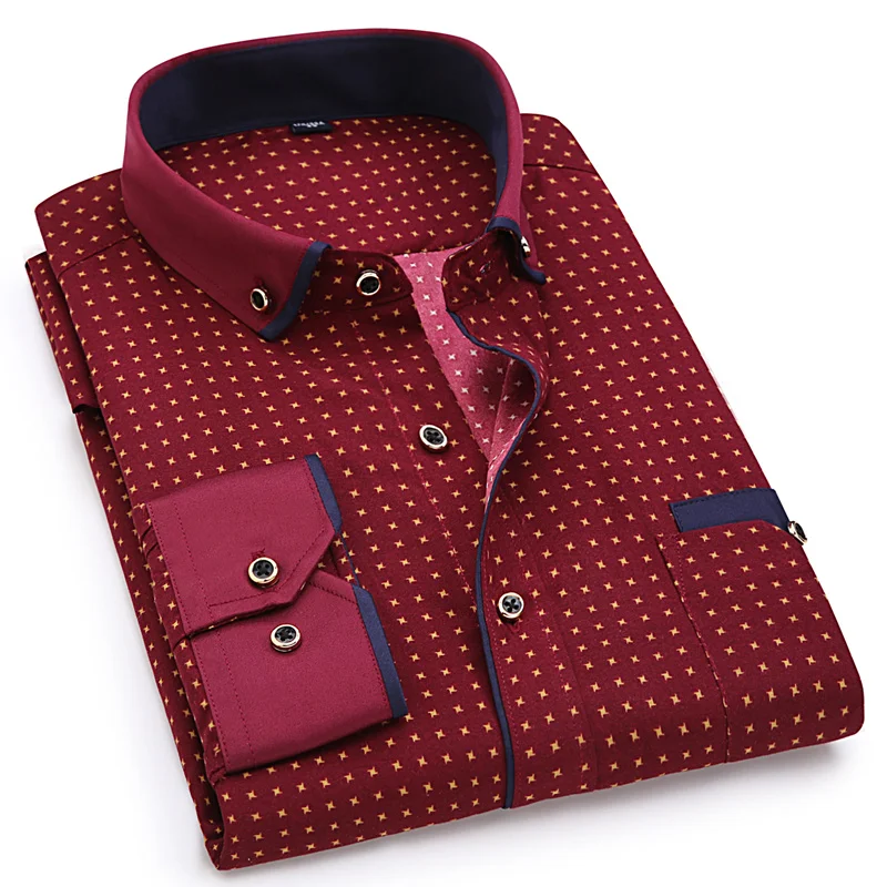 

2019 Male Social Business Dress Shirt Brand Men Fashion Casual Long Sleeved Printed shirt Slim Fit Men Clothing Soft Comfortable