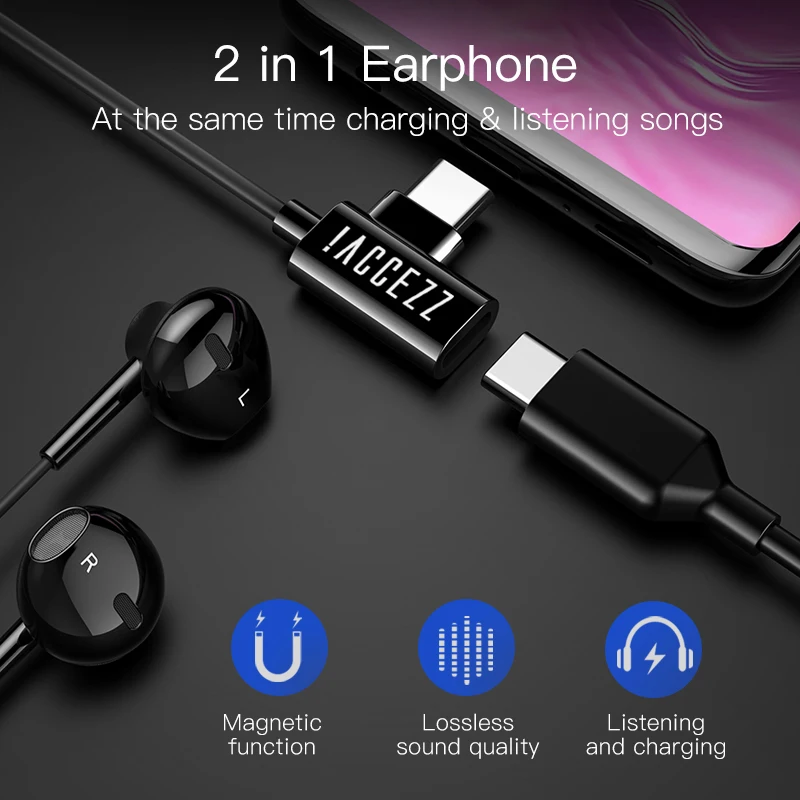 ! ACCEZZ usb type C наушники проводные с магнитной для Xiaomi Max 2 Mi6 huawei mate 10 samsung S9