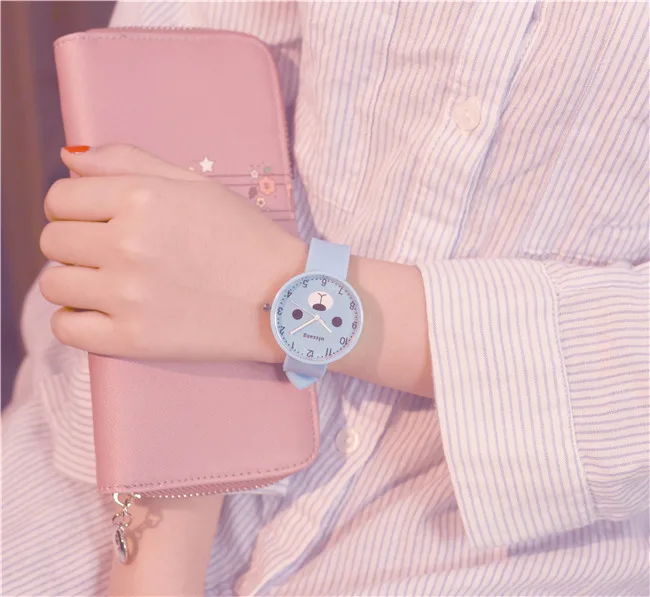 Ulzzang, модные брендовые Детские часы с милым медведем из мультфильма, удобные силиконовые детские кварцевые часы, простые наручные часы для девочек