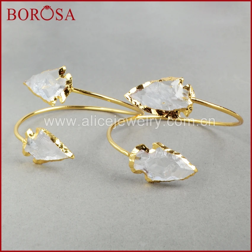 Браслет модный BOROSA из грубого натурального белого кварца с кристаллами друзи, золотого цвета, для дам, 5 шт. G0528