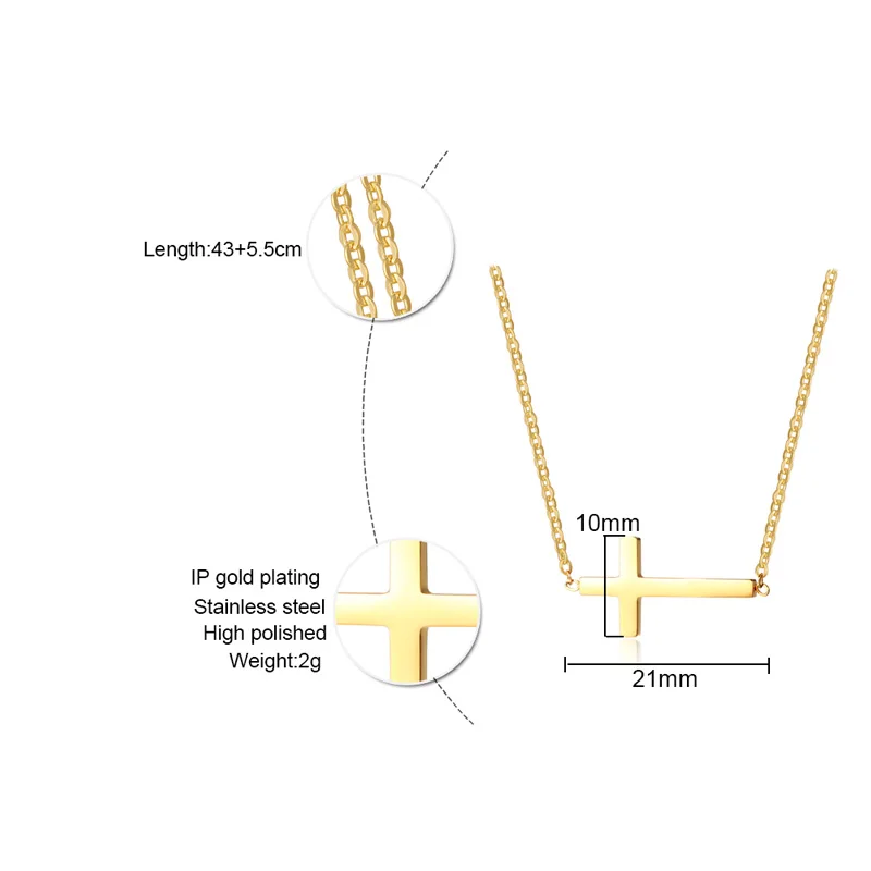

2020 Sideways Cross Choker Necklace for Women Three Colors Stainless Steel Simple Small Cross Pendant for Women Girls Gifts