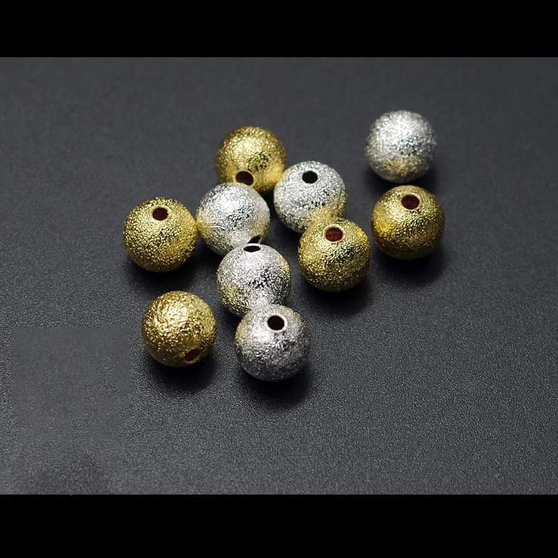 OMH Wholesale 100pcs 4 6 8 10 12mm Silver Gold Copper Spacer Frosted Ball End Seed Beads Necklace Bracelet Jewelry Making AC57 | Украшения