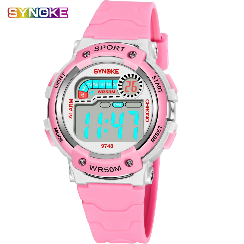 Pink child watch SYNOKE детские часы для мальчиков и девочек светодиодный цифровые спортивные часы силиконовые резиновые часы Детские Смарт-часы 5 бар электронные наручные часы - Цвет: Pink child watch